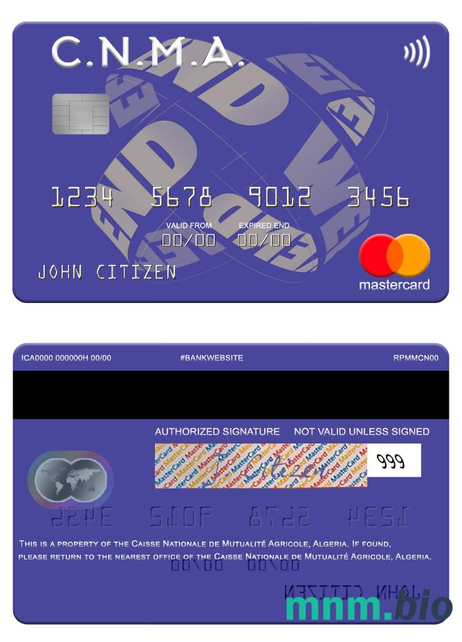 Algeria Caisse Nationale de Mutualité Agricole przykład karty mastercard w formacie PSD